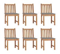 Lot de 6 chaises de jardin en teck massif - Résistantes aux intempéries - Avec coussins - Pour terrasse, balcon, salle à manger - Durable - À dossier haut - 50 x 53 x 90 cm - Gris