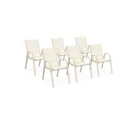 IDMarket Chaises de jardin LYMA - Lot de 6, métal et textilène empilables, beige