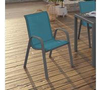 Lot De 6 Chaises De Jardin Lyma Métal Et Textilène Empilables Bleu Canard Bleu