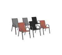 Lot de 6 chaises de jardin LYMA métal et textilène empilables gris noir et terracotta