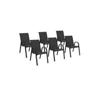 Lot de 6 chaises de jardin LYMA métal et textilène empilables noires