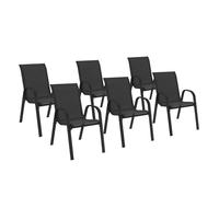 Lot De 6 Chaises De Jardin Lyma Métal Et Textilène Empilables Noires Noir