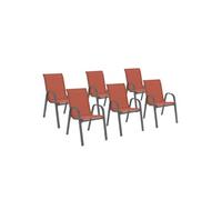 IDMarket - Lot de 6 chaises de jardin LYMA métal et textilène empilables terracotta