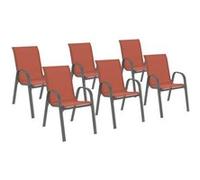 IDMarket - Lot de 6 chaises de jardin LYMA métal et textilène empilables terracotta