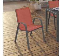 IDMarket - Lot de 6 chaises de jardin LYMA métal et textilène empilables terracotta