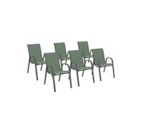 Lot de 6 chaises de jardin LYMA métal et textilène empilables vert olive