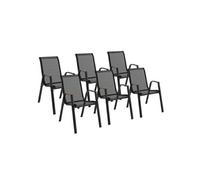 IDMarket – Lot de 6 chaises de jardin NOUMEA métal et textilène empilables noir et bois