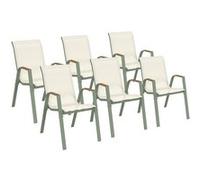 IDMarket - Lot de 6 chaises de Jardin NOUMEA métal et textilène empilables Vert et Bois