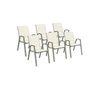 IDMarket - Lot de 6 chaises de Jardin NOUMEA métal et textilène empilables Vert et Bois