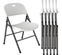 Lot de 6 chaises de jardin robustes avec structure en acier renforcé pour mariage, fête, camping, réunion, balcon et jardin, chaises de jardin blanches empilables, charge maximale : 150 kg