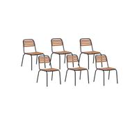 Lot de 6 Chaises de Jardin Rustique en Bois d'Acacia Clair avec Structure e