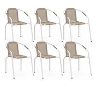 Lot de 6 chaises de jardin THELMA métal et textilène empilables blanc et beige