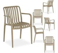 Lot de 6 Chaises de jardin Tulipano, coloris champagne empilables 55 x 82 x 59 cm résistantes aux intempéries et aux UV