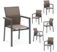 Lot de 6 chaises de jardin WINDY - Gris et brun G