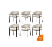 Lot de 6 chaises de salle à manger avec accoudoirs - tissus beige - pieds en métal noir - LOU