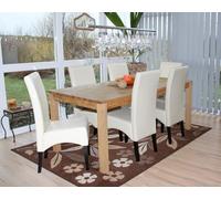 lot de 6 chaises de salle à manger Chaise de cuisine Chaise Latina, CUIR ~ crème, pieds foncés
