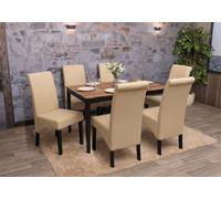 lot de 6 chaises de salle à manger Chaise de cuisine Chaise M37 ~ cuir, crème, pieds foncés