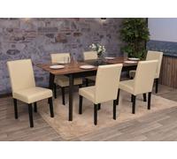 lot de 6 chaises de salle à manger Chaise de cuisine Littau ~ cuir, crème, pieds foncés