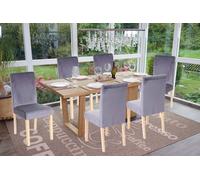 6x Chaise De Séjour Littau, Fauteuil, Velours Tissu Gris, Pieds Clairs Multicolore