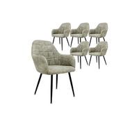 6x Chaises de salle à manger simili olive pieds noir en métal dossier accoudoirs