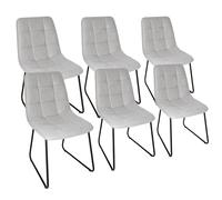 Lot de 6 Chaises de Salle à Manger, Chaises Tapissées en Tissu de Lin et Pieds en Métal Noir, Design en Damier, pour Salle de Séjour Chambre à Coucher Cuisine Salon Réception, Gris