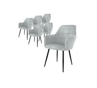 Lot de 6 Chaises de Salle à Manger Cuisine Salon Séjour - Gris - Assise Siège Rembourrée en Velours Structure en Métal Fauteuil Rétro avec Accoudoirs