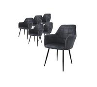 Lot de 6 Chaises de Salle à Manger Cuisine Salon Séjour Gris Foncé Assise Siège Rembourrée en Velours Structure en Métal Fauteuil Rétro avec