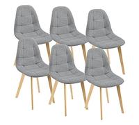 Lot de 6 Chaises de Salle à Manger Design Sièges Rembourrés Polyester Pieds en Bois de Hêtre 86 x 53 x 47 cm Gris Clair