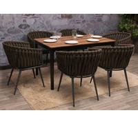 lot de 6 chaises de salle à manger en aluminium HWC-N38, chaise d'intérieur avec accoudoirs, corde tressée en oléfine ~ marron Coussin gris foncé