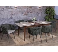 Lot de 6 chaises de salle à manger en aluminium HWC-N38, chaise d'intérieur avec accoudoirs, olefine tressée Rope anthracite Coussin gris clair