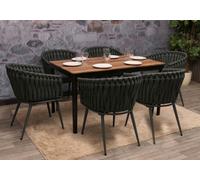 lot de 6 chaises de salle à manger en aluminium HWC-N38, chaise d'intérieur avec accoudoirs, olefine tressée Rope ~ anthracite Coussin gris foncé
