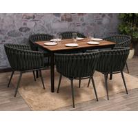 lot de 6 chaises de salle à manger en aluminium HWC-N38, chaise d'intérieur avec accoudoirs, olefine tressée Rope ~ anthracite Coussin gris foncé