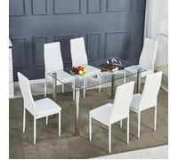 Lot de 6 chaises de salle à manger en simili, Chaise de cuisine,cuir artificiel, Style contemporain, Blanc, 6 pcs-Mondeer