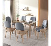 Lot de 6 chaises de salle à manger en velours imitation rotin avec quatre pieds en métal (effet grain de bois) Gris