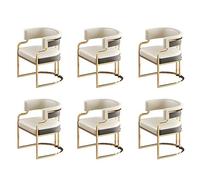 Lot de 6 chaises de salle à manger Glam en similicuir avec dossier bas et pieds en laiton pour cuisine et salle à manger Design élégant gris et blanc