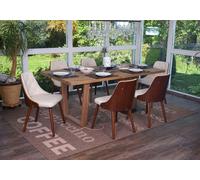 lot de 6 chaises de salle à manger HWC-A75, chaise de cuisine visiteur, aspect noyer bois courbé ~ similicuir crème