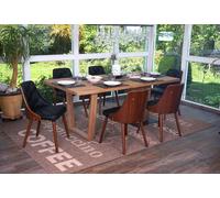 lot de 6 chaises de salle à manger HWC-A75, chaise de cuisine visiteur, aspect noyer bois courbé ~ similicuir noir
