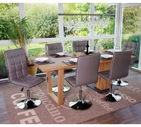 lot de 6 chaises de salle à manger HWC-C41, chaise de cuisine, hauteur réglable pivotante, similicuir FSC®- ~ taupe-gris