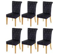 Mendler Lot de 6 chaises de salle à manger HWC-D22 – Velours noir, rivets, pieds dorés – Multicolore