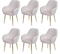 Lot de 6 chaises de salle à manger HWC-F18, chaise de cuisine, design rétro ~ velours crème-blanc, pieds dorés