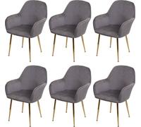 Lot De 6 Chaises De Salle À Manger Hwc-F18, Chaise De Cuisine, Design Rétro Velours Gris, Pieds Dorés Multicolore