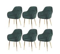 Lot De 6 Chaises De Salle À Manger Hwc-F18, Chaise De Cuisine, Design Rétro Velours Vert, Pieds Dorés Multicolore