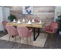 Lot De 6 Chaises De Salle À Manger Hwc-F18, Chaise De Cuisine, Design Rétro Velours Vieux Rose, Pieds Dorés Multicolore