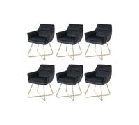 Lot De 6 Chaises De Salle À Manger Hwc-F37, Chaise De Cuisine, Design Rétro Velours Pieds Dorés Noir Multicolore