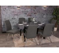lot de 6 chaises de salle à manger HWC-G55, chaise de cuisine chaise, tissu/textile inox brossé ~ gris-brun