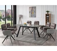 lot de 6 chaises de salle à manger HWC-G66, chaise de cuisine chaise, pivotante Auto-Position tissu MVG ~ gris clair-gris, avec accoudoirs