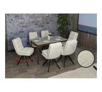 Lot de 6 chaises de salle à manger HWC-G66, chaise de cuisine, pivotante Auto-Position Tissu/Textile Bou ertifié MVG blanc crème