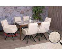 lot de 6 chaises de salle à manger HWC-G66, chaise de cuisine, pivotante Auto-Position Tissu/Textile Bouclé MVG ~ blanc crème, avec accoudoirs