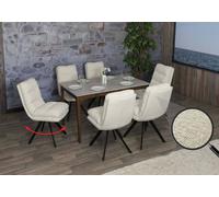 lot de 6 chaises de salle à manger HWC-G66, chaise de cuisine, pivotante Auto-Position Tissu/Textile Bouclé MVG ~ blanc crème