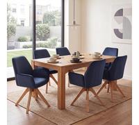 Lot de 6 chaises de salle à manger HWC-G67, chaises de table à manger et de cuisine avec accoudoirs, pivotantes, en bois et velours 320 g/m², MVG bleu anthracite